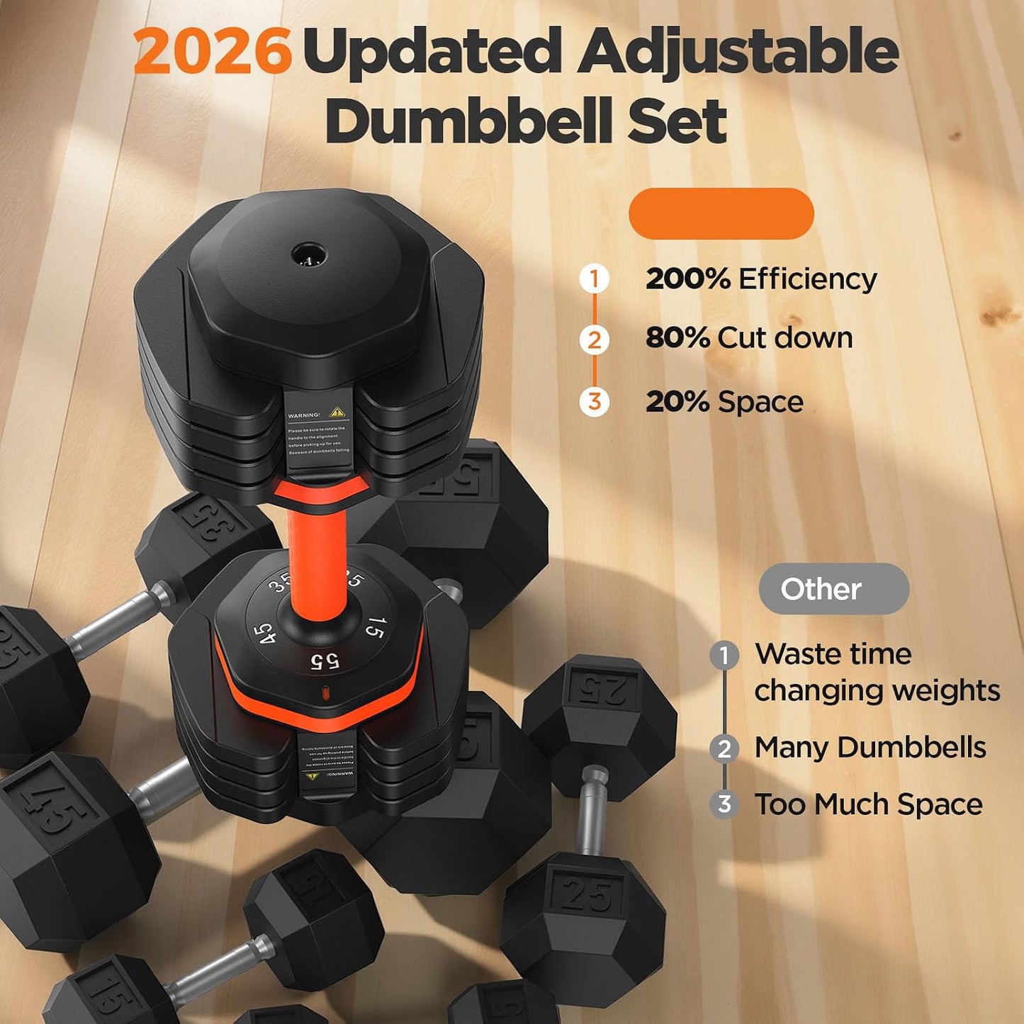 Updated Adjustable Dumbbell Set of 2, 55lb Weights Dumbbell with Storage Box,Adjustable Weights with Anti-slip Silicone Grip