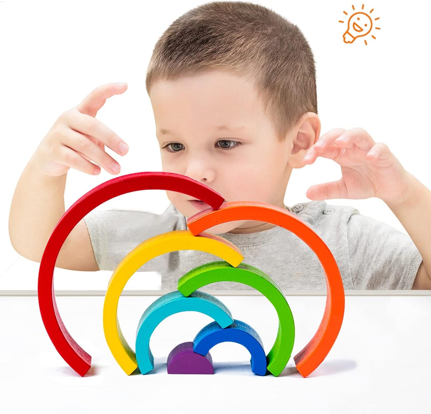 COOLBABY Arch Bridge Rainbow Building Blocks Kids Montessori Educational Games Color and Shape Cognitive Wooden Toys for Children - COOLBABY