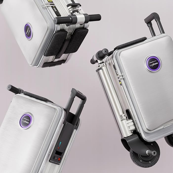 Plastic Airxpress G45 Smart Riding 3 Spinner Wheel Hard Suitcase - Boarding Allowed, Digital Silver, 55 cm - COOLBABY