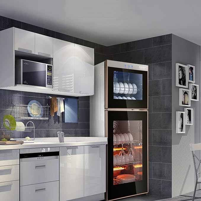 Home Disinfection Cabinet, Multifunctional Vertical Double Door, Large Capacity, Tableware High Temperature Storage Cabinet - Black - COOLBABY