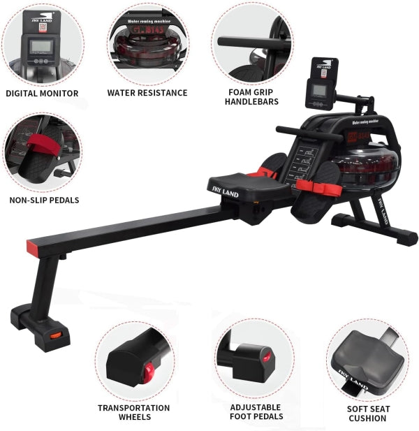 Water Rowing Machine for Home Use GM-8143 | 6-Level Water Resistance Rower with Bluetooth & LCD Monitor