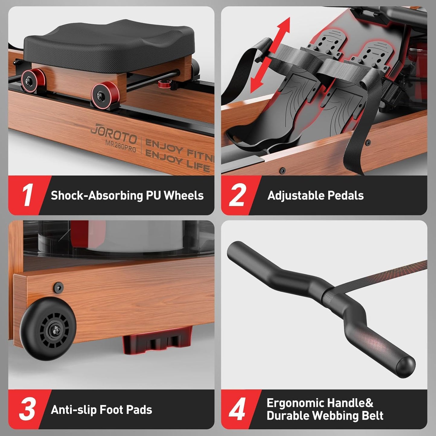 Solid Oak Water Rowing Machine for Home Use | Foldable Wooden Rower with Bluetooth Monitor