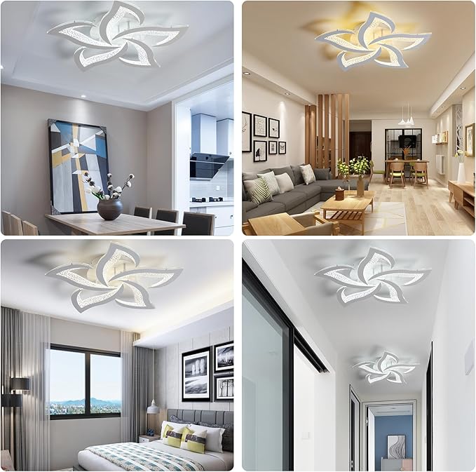Modern LED Ceiling Light, White Dimmable Flower Shape Fixture with Remote Control - COOLBABY