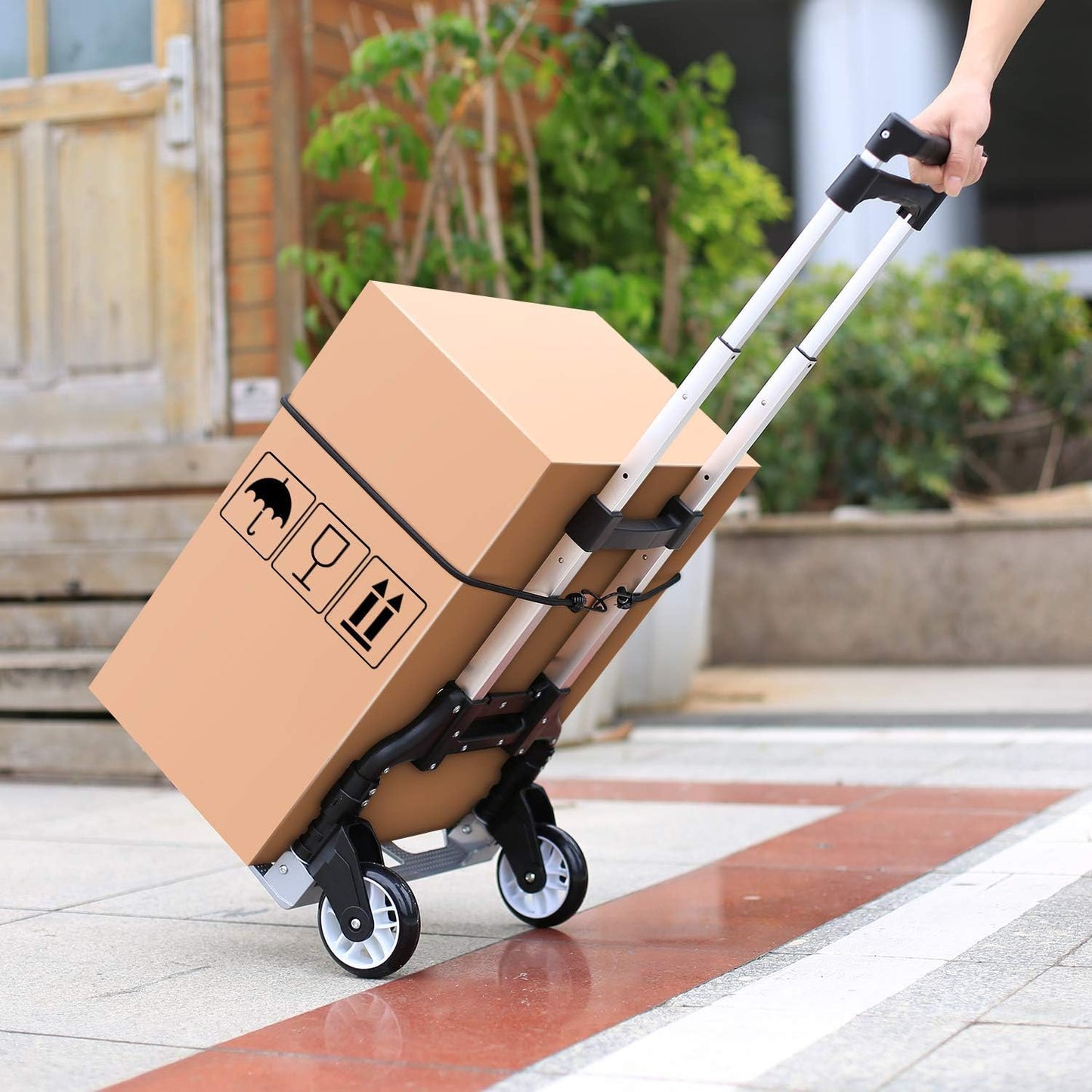 Folding Hand Truck Dolly Cart Transport Trolley with Adjustable Handle and Elastic Ropes for Home, Office - COOLBABY