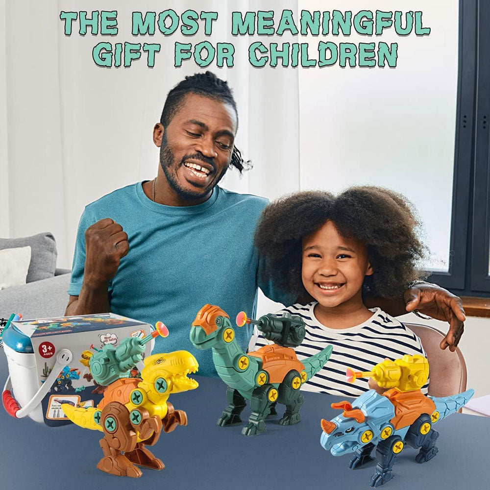 COOLBABY Dinosaur Toys for Kids 3-8 STEM Educational Take Apart Dinosaur Toys Building Construction with Electric Drill, Launching Missile - COOL BABY