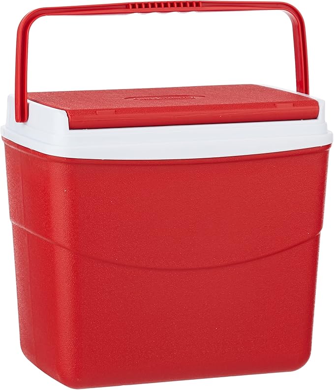 30L Plastic Picnic Cooler Icebox Lunchbox Red – Portable Insulated Cooler with 6-Day Ice Retention