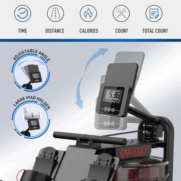 Water Rowing Machine GM-8147 | Foldable Bluetooth Rower with 14L Water Resistance Tank