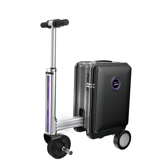 Plastic Airxpress G45 Smart Riding 3 Spinner Wheel Hard Suitcase - Boarding Allowed, Digital Silver, 55 cm - COOLBABY