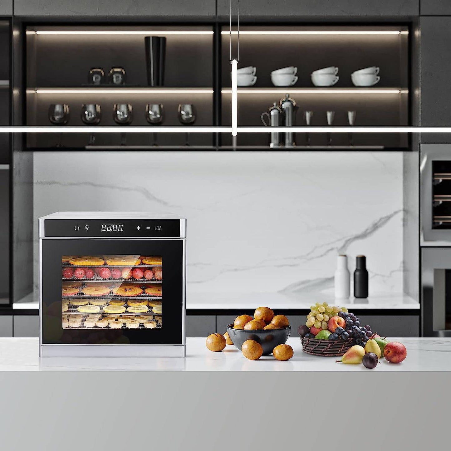 COOLBABY YLY069 Food Dehydrator 6 Trays for Food Jerky, Fruit, Meat, Dog Treats, Herbs, Durable Food-grade Stainless Steel Dehydrator Machine, 220V/700W, Safety Over Heat Protection, 67 Free Recipes - COOL BABY