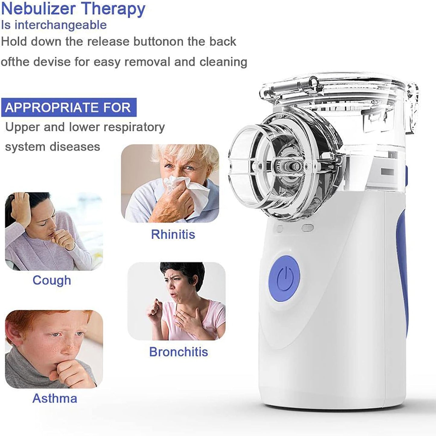 Household Nebulize, Portable Mesh Atomizer Machine with 2 Atomization Modes and Mouthpiece, Detachable Design, Auto Clean, for People of Any Age - COOLBABY