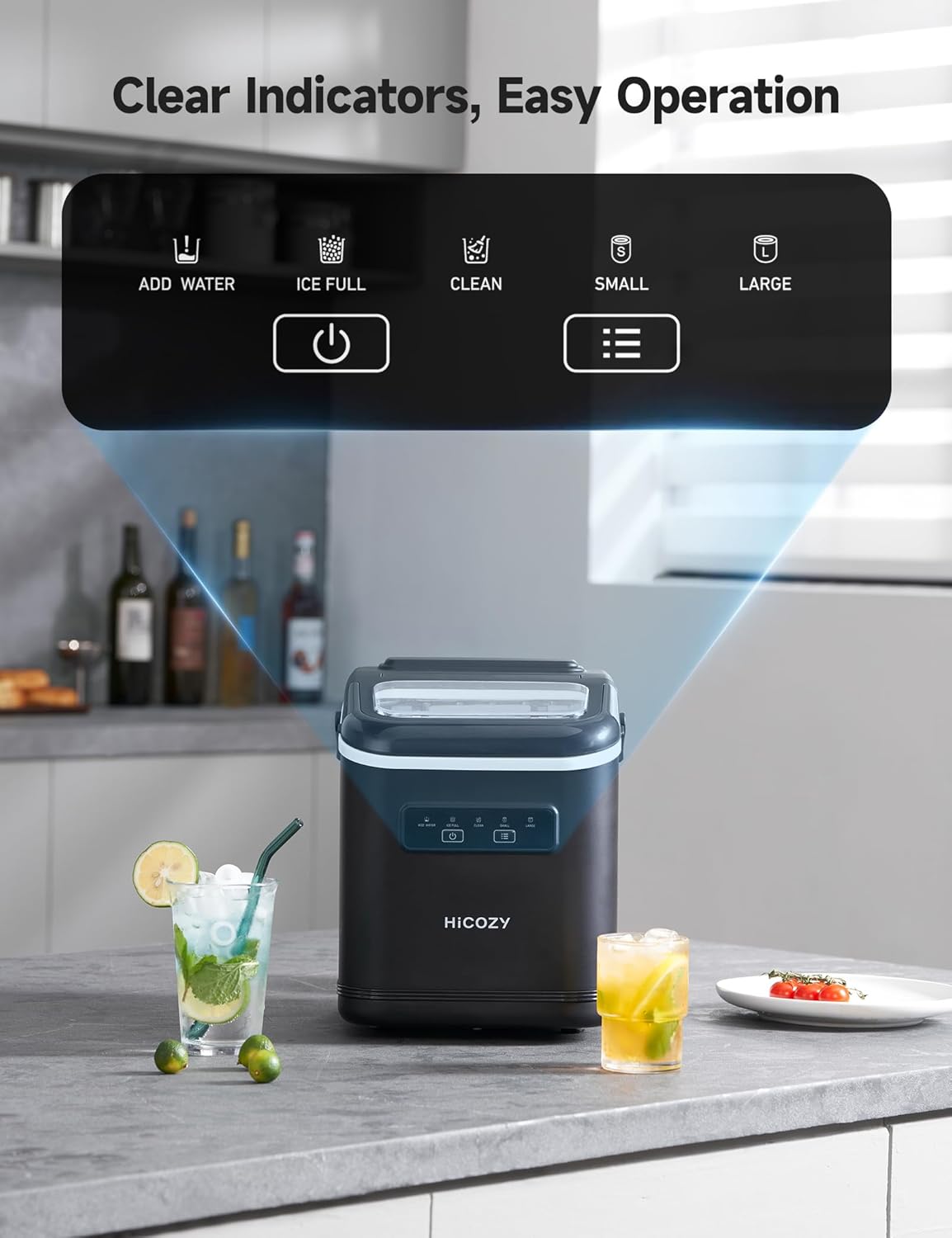 Compact Ice Maker – 15kg/Day, 2 Ice Sizes, Self-Cleaning & Portable with Handle (Black) - COOLBABY