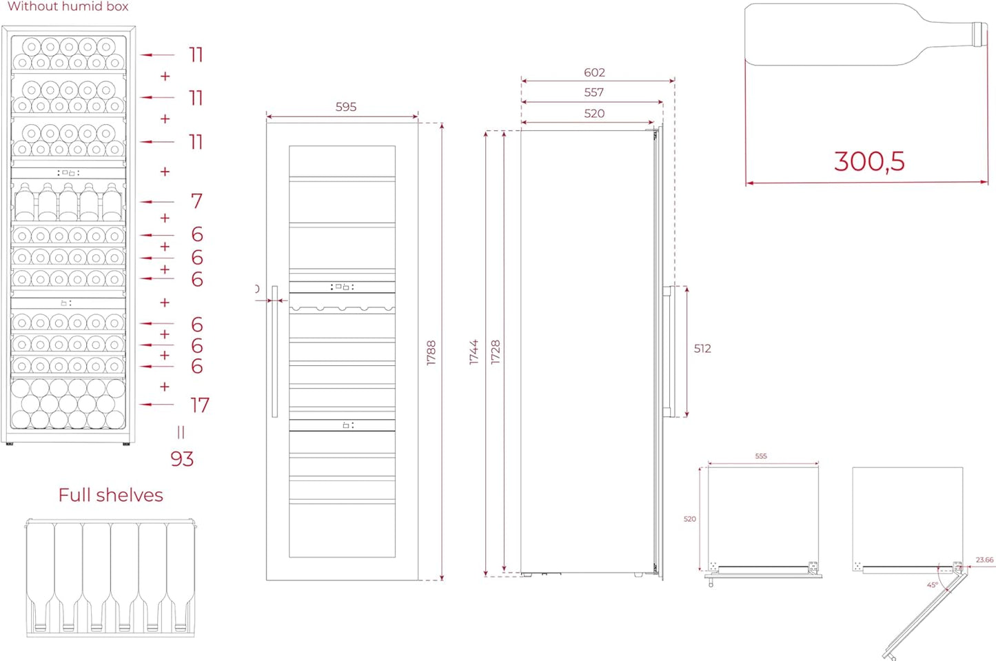 Built-In Wine Cooler RVI 30097 GBK | 93 Bottle Capacity | Black Glass Wine Storage Fridge