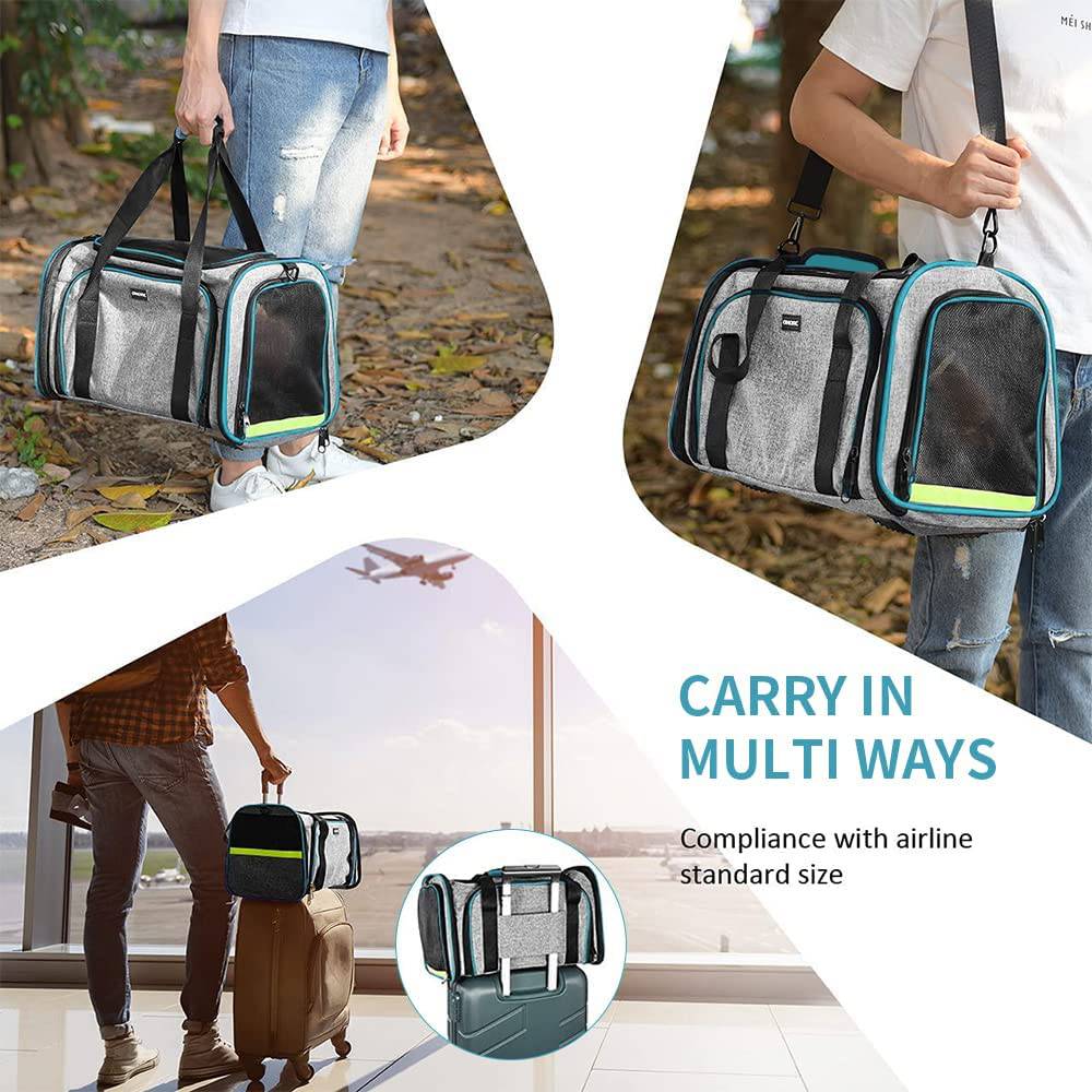 COOLBABY LZM-CWXDB Cat Carrier Airline Approved Pet Carrier,Pet Double Extension Foldable Bag for Traveling Portable Breathable Pet Carrier Bag,3 Open Doors,2 Reflective Tapes - COOL BABY