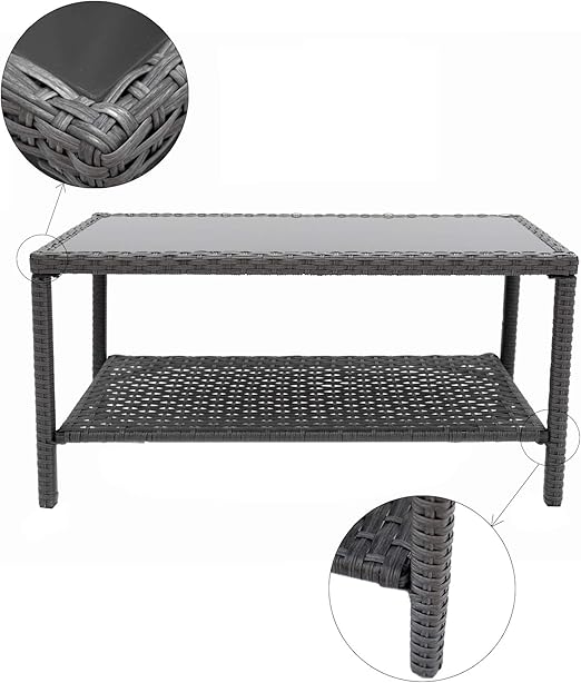 Aluminum & Rattan Frame Table- Brown - COOLBABY