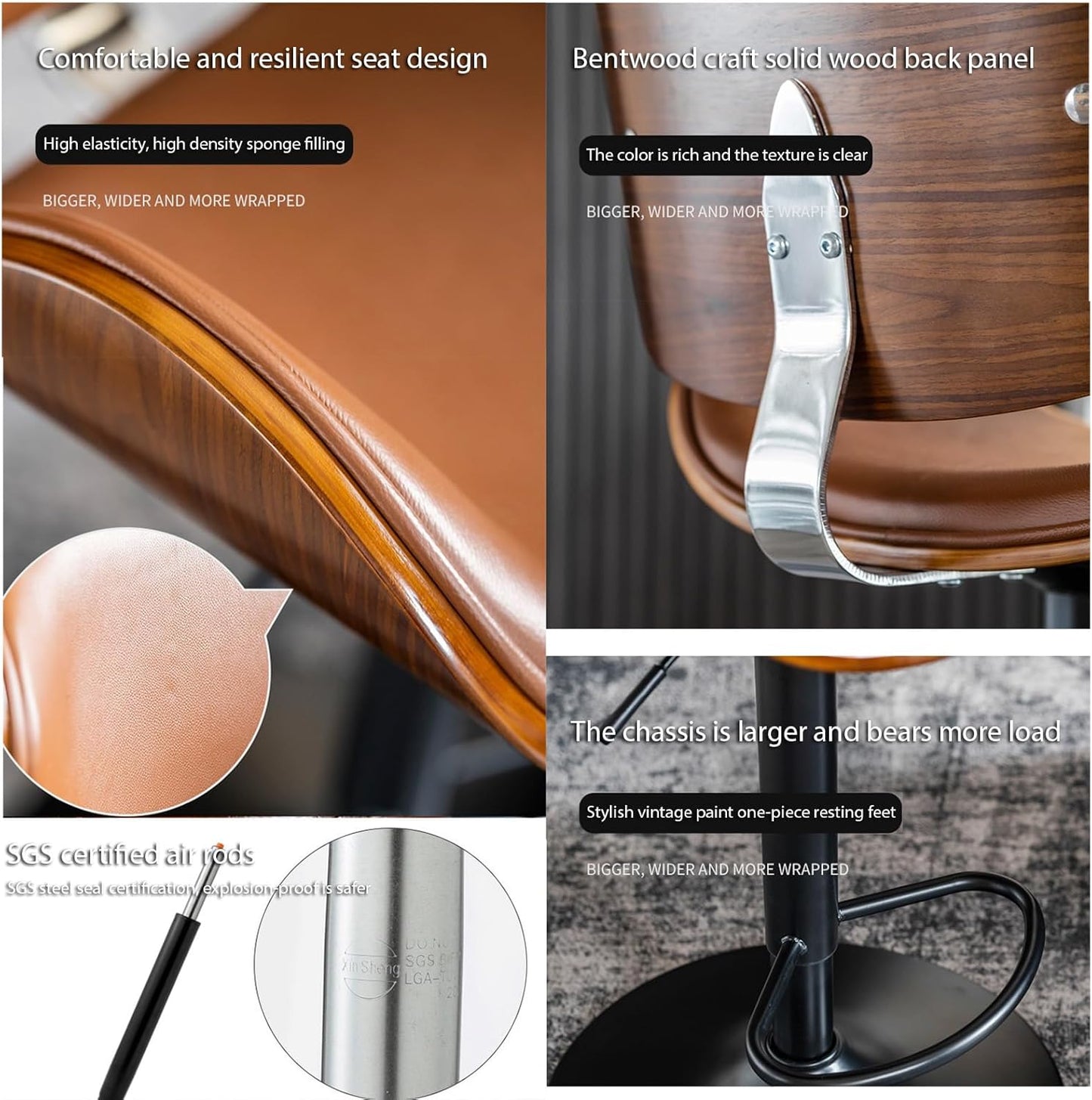 COOLBABY Bar chairs Lift leather bar chairs Light luxury home front desk high chairs Adjustable swivel seats High stools Low back kitchen island, dining room 1PC (Black) - COOLBABY