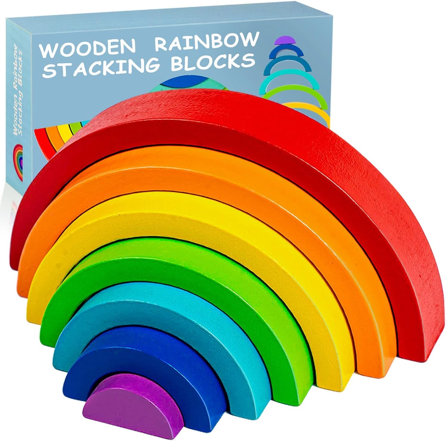 COOLBABY Arch Bridge Rainbow Building Blocks Kids Montessori Educational Games Color and Shape Cognitive Wooden Toys for Children - COOLBABY