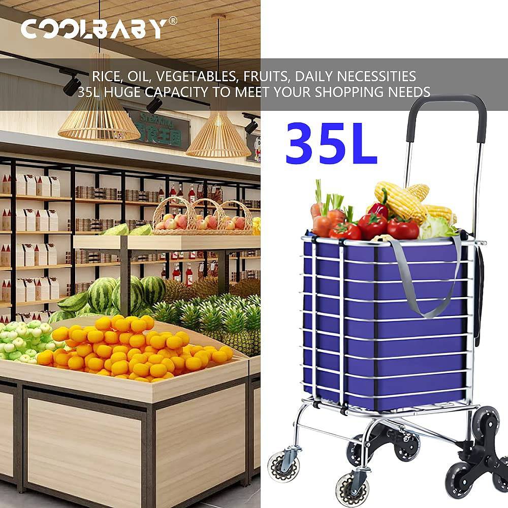 COOLBABY ZRW-GWC01 Shopping Carts, Grocery Carts,Family Carts,With Cover Oxford Cloth Bags,Triangle Wheel,For Parents, Old People Out Shopping - COOL BABY