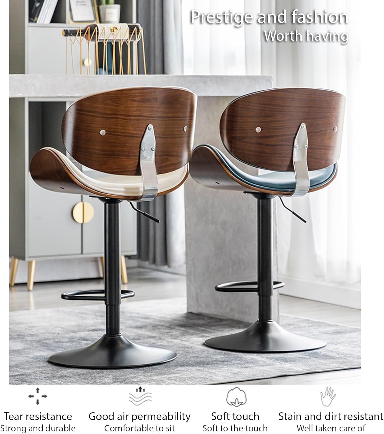 COOLBABY Bar chairs Lift leather bar chairs Light luxury home front desk high chairs Adjustable swivel seats High stools Low back kitchen island, dining room 1PC (Black) - COOLBABY