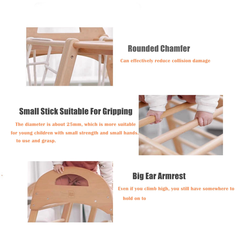 COOLBABY SSZ-PPJ06 Wooden Indoor Playground 7-in-1 Solid Wood Children's Climbing Frame With Swing/Slide/Rock Climbing/Net/Ladder/Monkey Bar/Drawing Board - COOLBABY