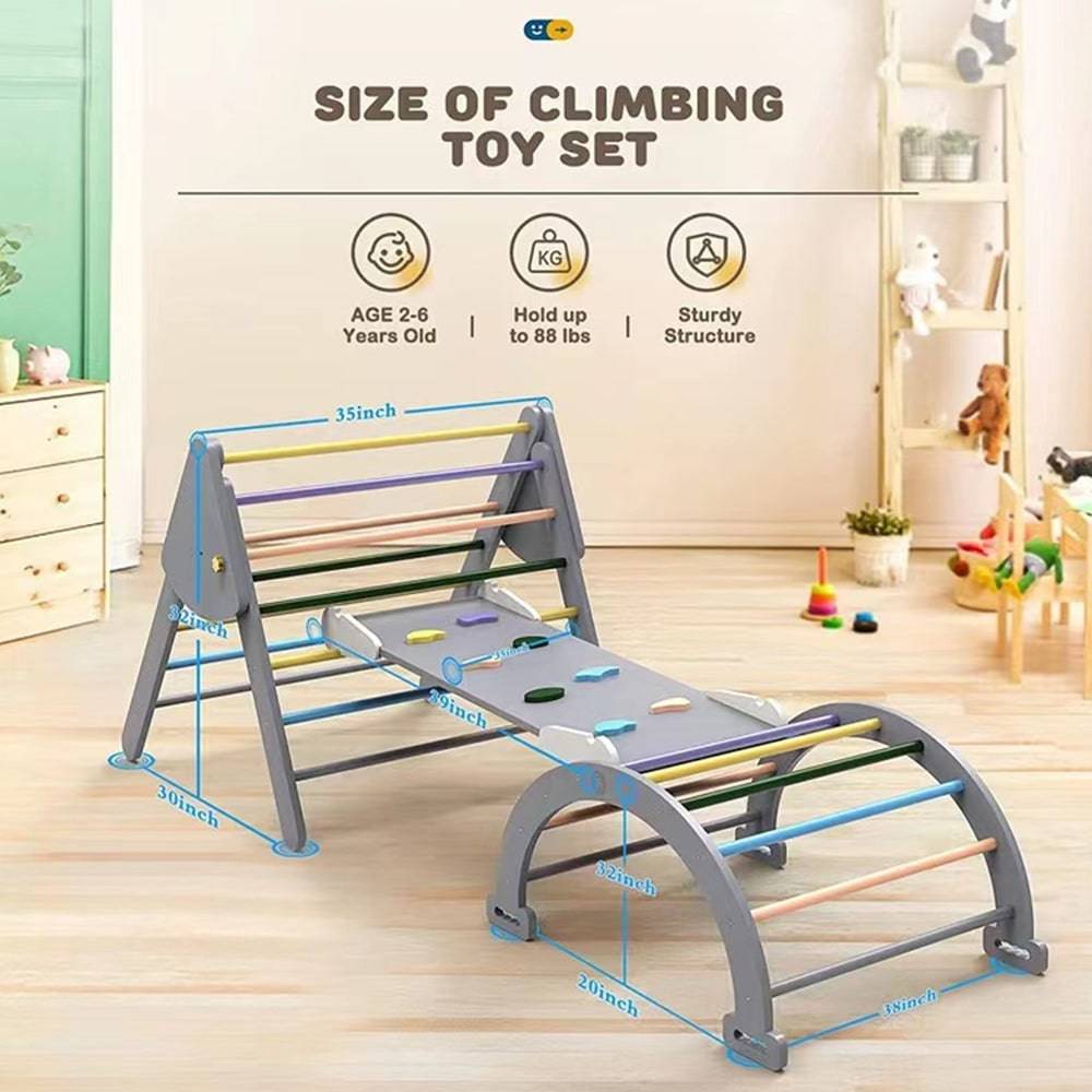 COOLBABY Wooden Climbing Triangle Foldable Climbing Triangle Ladder Toy with Slide and Climbing Arch Indoor Outdoor Playground Toddler Climbing Toy - COOL BABY