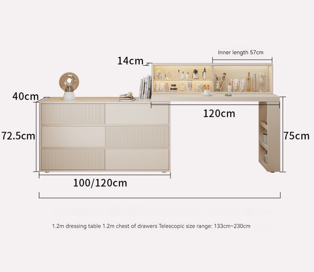 COOLBAY Lacquered solid wood dressing table bedroom modern simple makeup table bucket cabinet one light luxury senior sense makeup table - COOLBABY