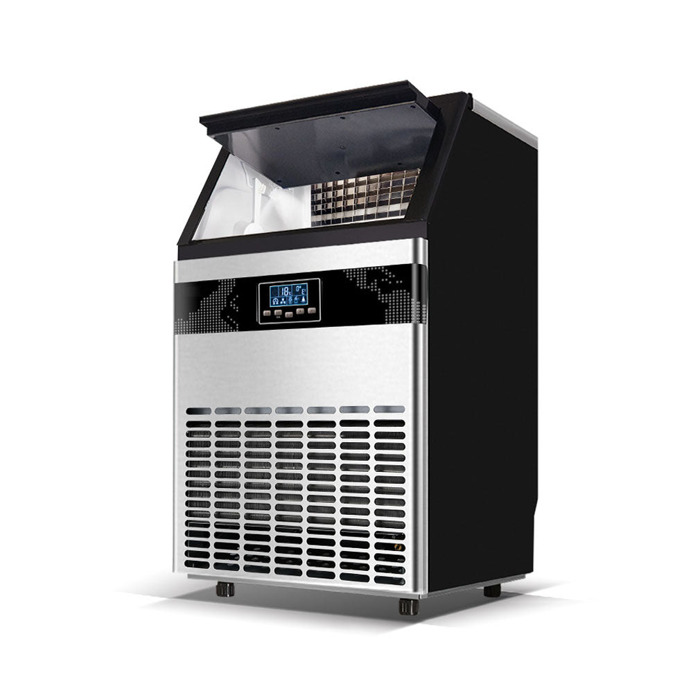 Commercial Ice Maker Machine, 80kg Daily Output, Stainless Steel, LCD Display, Automatic Water Supply, 300W, 15kg Ice Storage Capacity