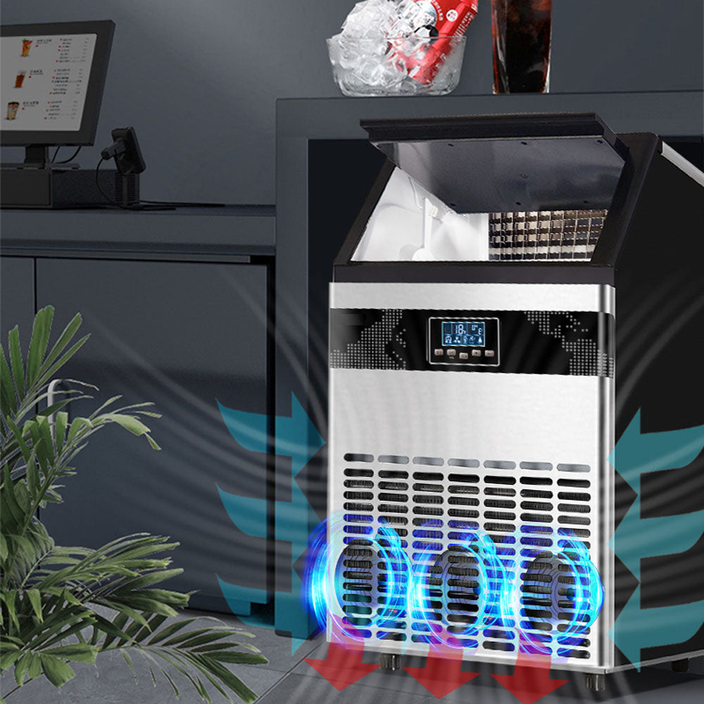 Commercial Ice Maker Machine, 80kg Daily Output, Stainless Steel, LCD Display, Automatic Water Supply, 300W, 15kg Ice Storage Capacity