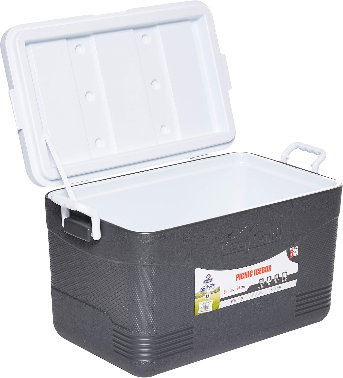 60L Plastic Picnic Cooler Icebox – Heavy Duty Insulated Cooler with 6-Day Ice Retention & Drain Tap