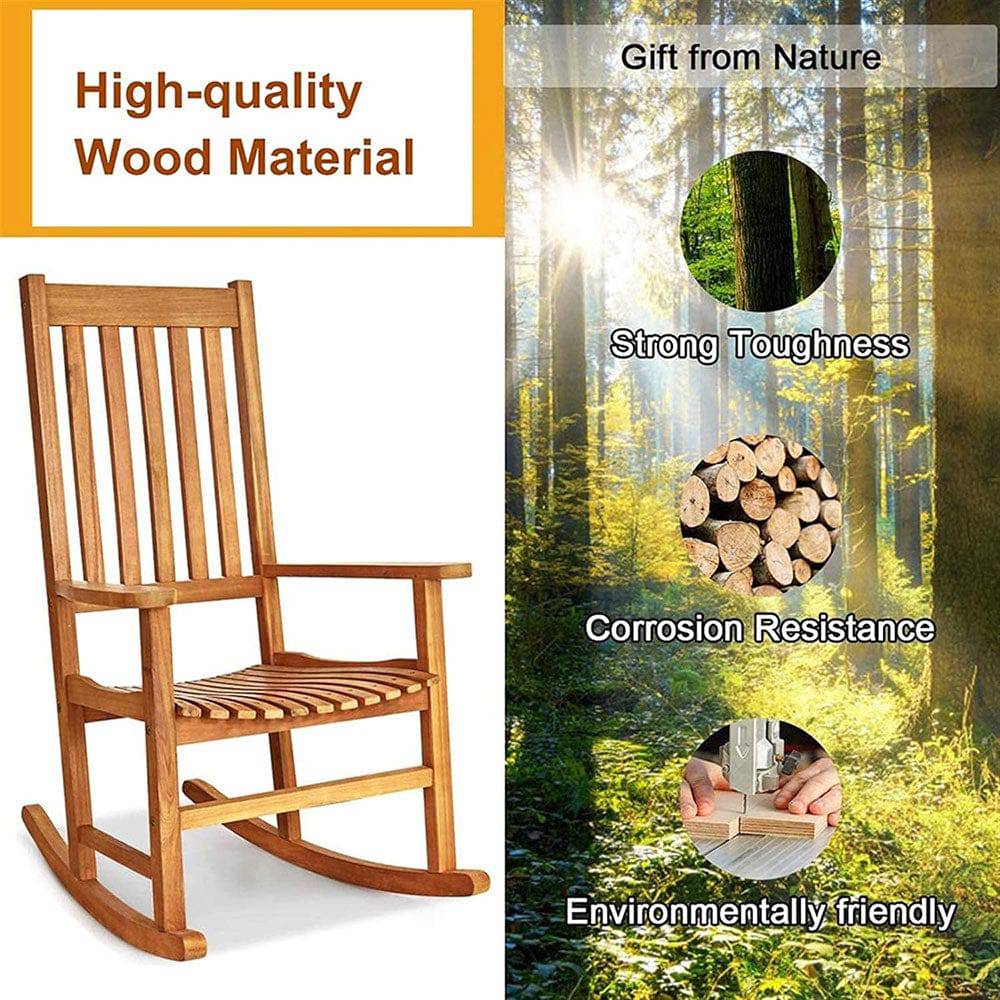 COOLBABY WQSJ-HWYY01 Patio Rocking Chair,Outdoor Wooden Rocking Chairs,Rocking Chairs for Porch,Armchair,Wide Seat and Armrest, Loads 150kg - COOL BABY
