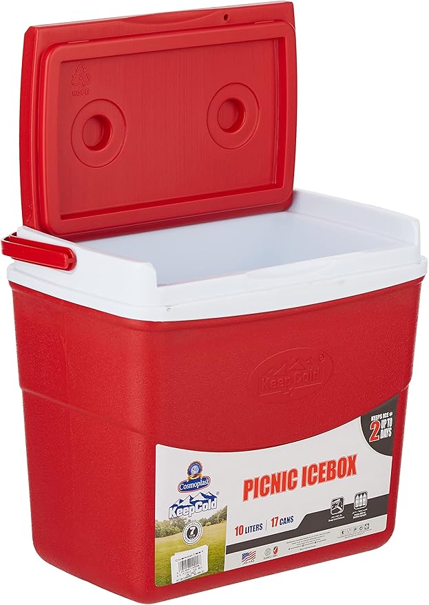 30L Plastic Picnic Cooler Icebox Lunchbox Red – Portable Insulated Cooler with 6-Day Ice Retention