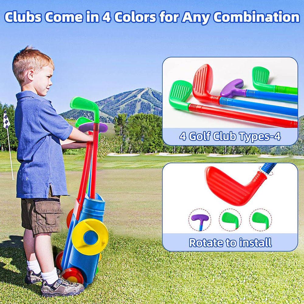COOLBABY Toddler Golf Toy Set,Kids Golf Suitcase Toy Set with 4 Colorful Golf Clubs 6 Balls 2 Practice Holes for Kids indoor outdoor golf toys - COOL BABY