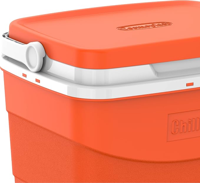 24L ChillBox 3-in-1 Orange Plastic Cooler Box – Portable Insulated Ice Chest with Secure Handle Locking