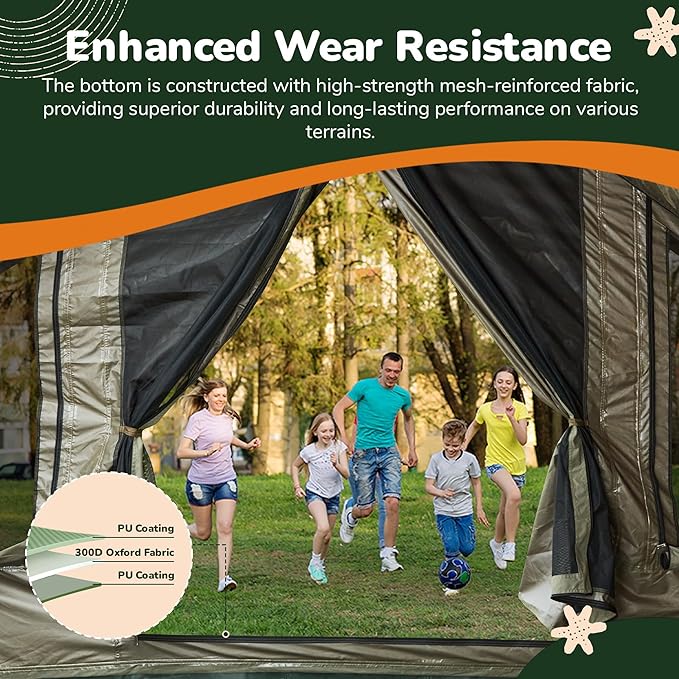 InflatableTents for Camping, 8/12 Person Blow Up Tent with TPU Skylight, Mesh Windows,Stove Jack & Pump, Easy Setup 4 Season Glamping Tent, Waterproof & Windproof - COOLBABY