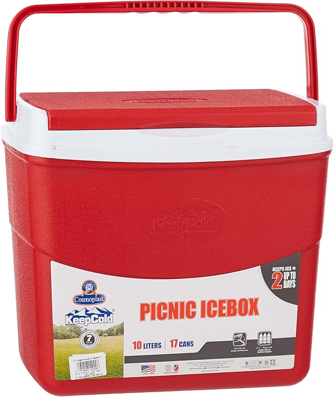 30L Plastic Picnic Cooler Icebox Lunchbox Red – Portable Insulated Cooler with 6-Day Ice Retention