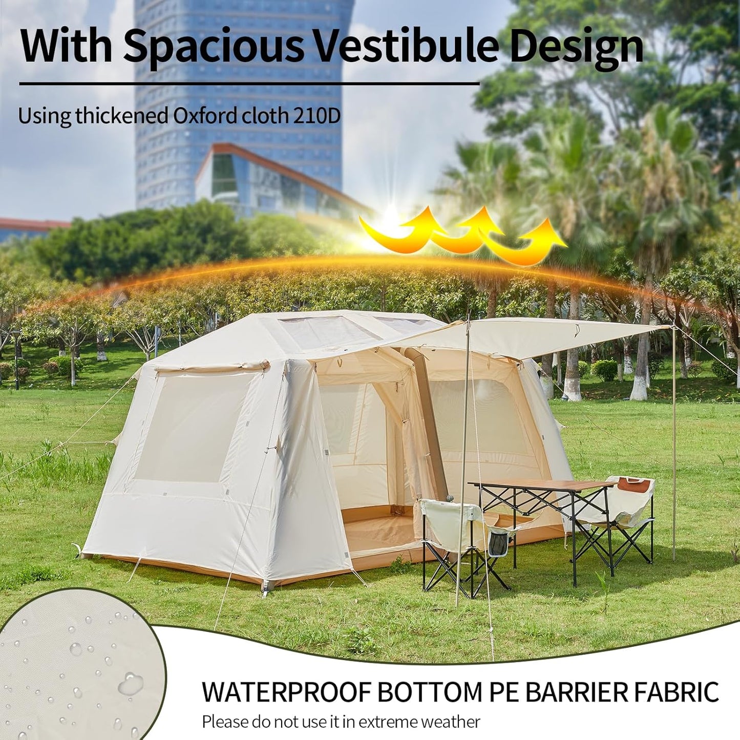 6-8 person inflatable camping tent, easy to install outdoor tent, inflatable house tent with anti-mosquito screens - COOLBABY