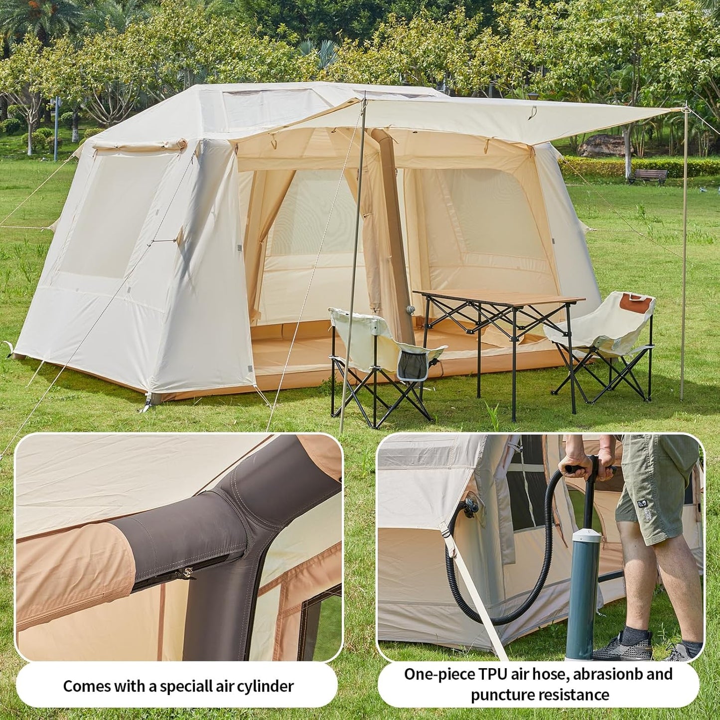 6-8 person inflatable camping tent, easy to install outdoor tent, inflatable house tent with anti-mosquito screens - COOLBABY