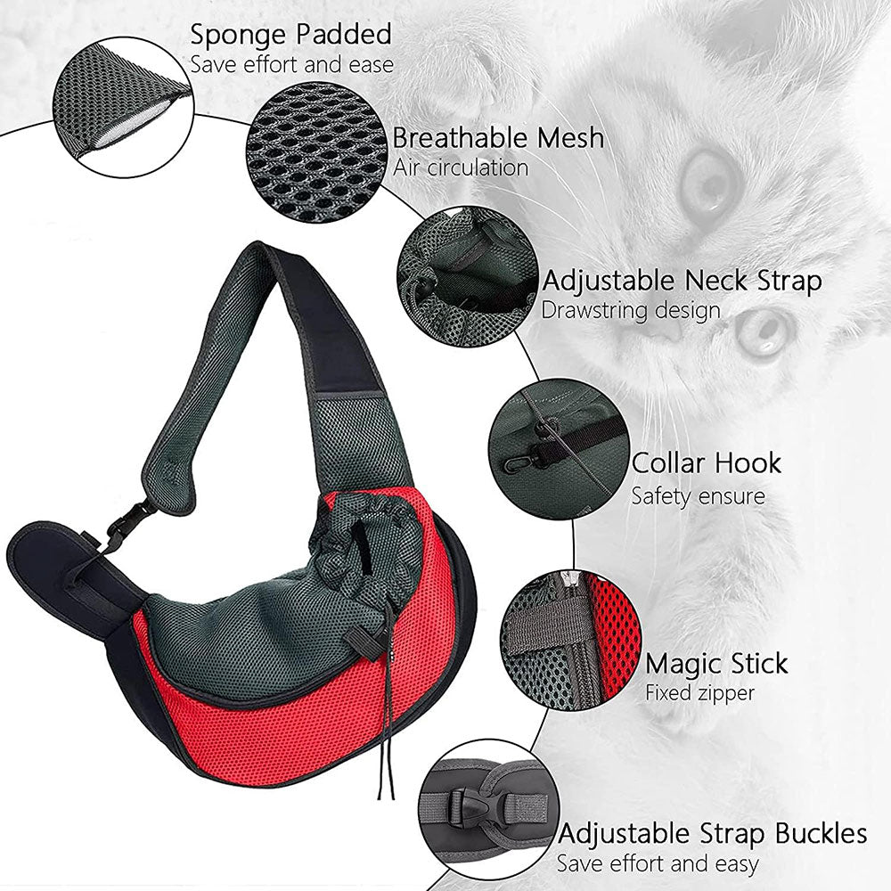 COOLBABY LZM-CWBB03 Pet Dog Out Carrying Bag,Pet Dog Sling Carrier Breathable Mesh Travel Safe Sling Bag Carrier for Dogs Cats,Within 3 kg,Small,38 * 10 * 20CM - COOL BABY
