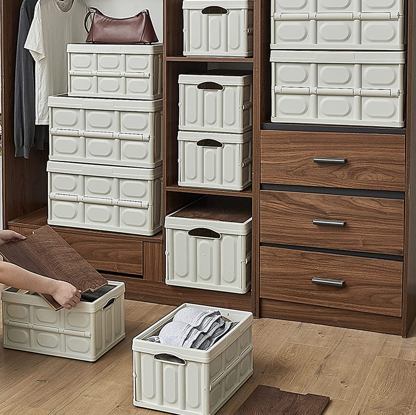 COOLBABY Folding Storage Bins with Wood Lid - 56L - COOL BABY