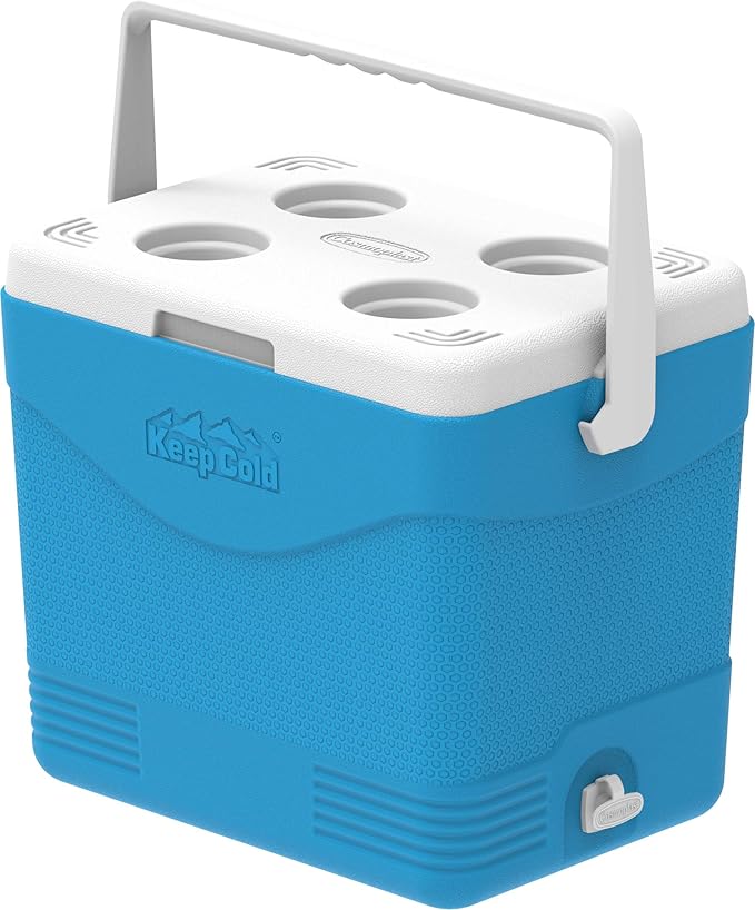 24L Plastic Picnic Cooler Icebox Blue – Insulated Cooler Box with 3-Day Ice Retention & Drain Tap