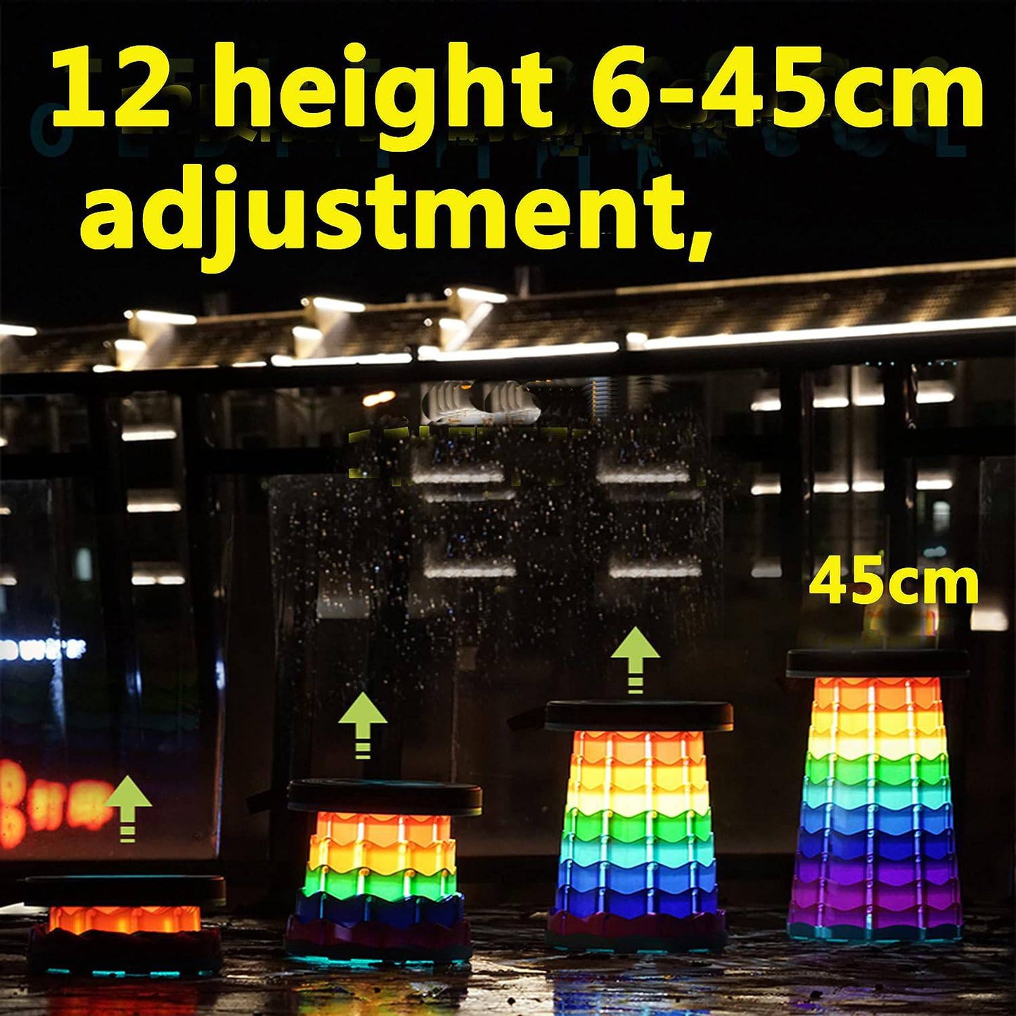 COOLBABY Portable Folding Telescopic Stool Lightweight Rainbow Chair and Outdoor Camping Fishing Beach LED Lighting Stool with Carry Bag - COOL BABY