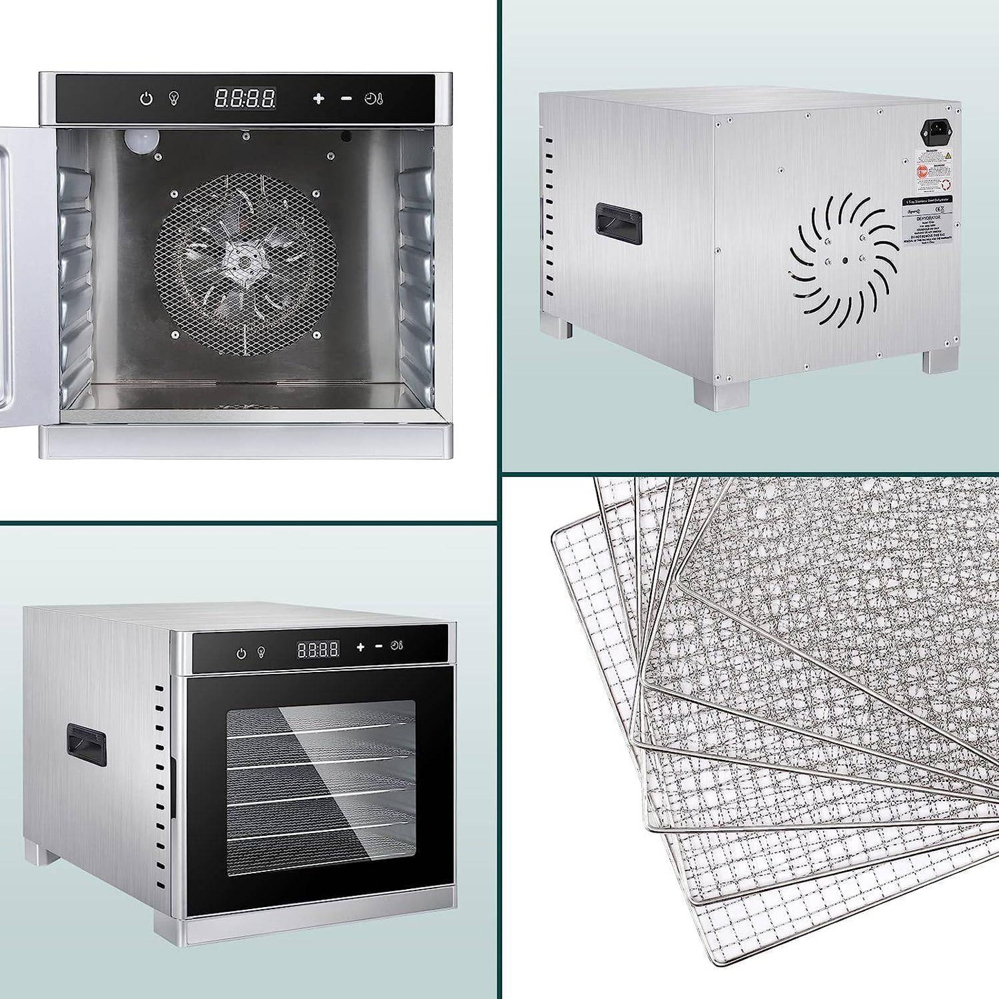 COOLBABY YLY069 Food Dehydrator 6 Trays for Food Jerky, Fruit, Meat, Dog Treats, Herbs, Durable Food-grade Stainless Steel Dehydrator Machine, 220V/700W, Safety Over Heat Protection, 67 Free Recipes - COOL BABY