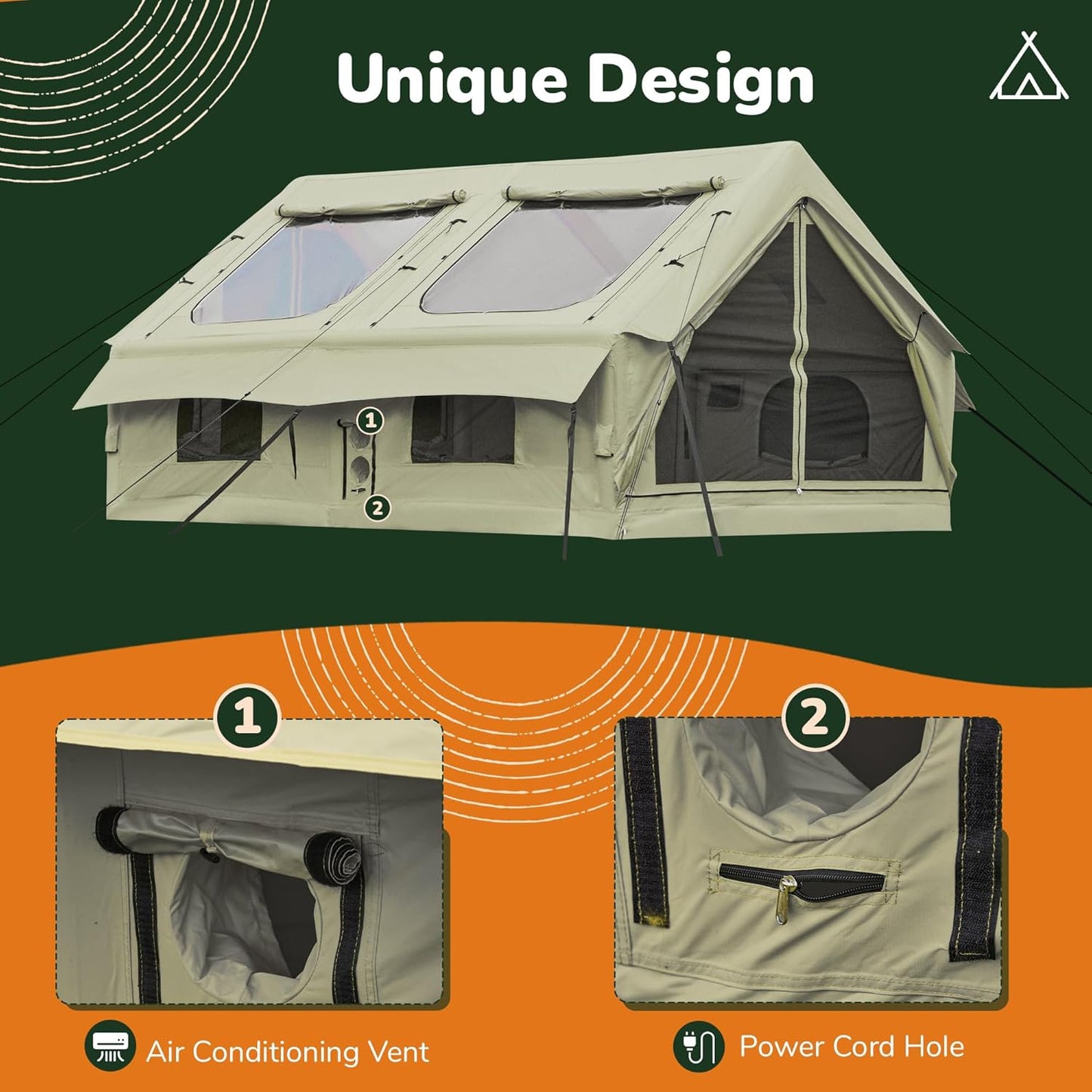 InflatableTents for Camping, 8/12 Person Blow Up Tent with TPU Skylight, Mesh Windows,Stove Jack & Pump, Easy Setup 4 Season Glamping Tent, Waterproof & Windproof - COOLBABY