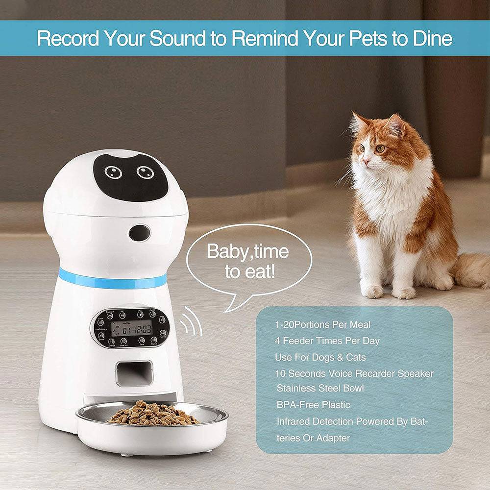 COOLBABY 3.5L Automatic Pet Feeder,Dog Cat Feeders,10s Voice Recorder,Smart Food Dispenser - COOL BABY