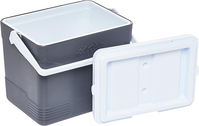 24L Cool Grey Plastic Picnic Cooler Icebox – Insulated Cooler Box with 3-Day Ice Retention & Drain Tap