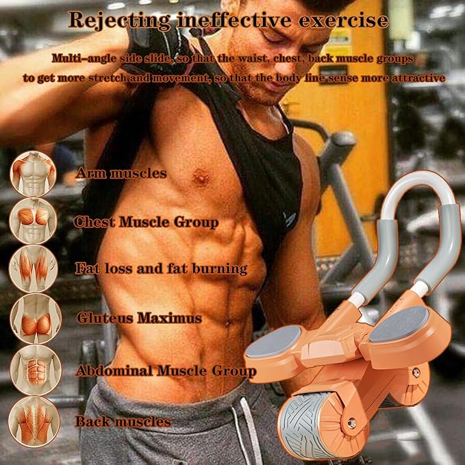 Automatic Rebound Ab Abdominal Exercise Roller Elbow Support with Timer, Abs Roller Wheel Core Workouts Equipment for Home Gym,Grey - COOLBABY