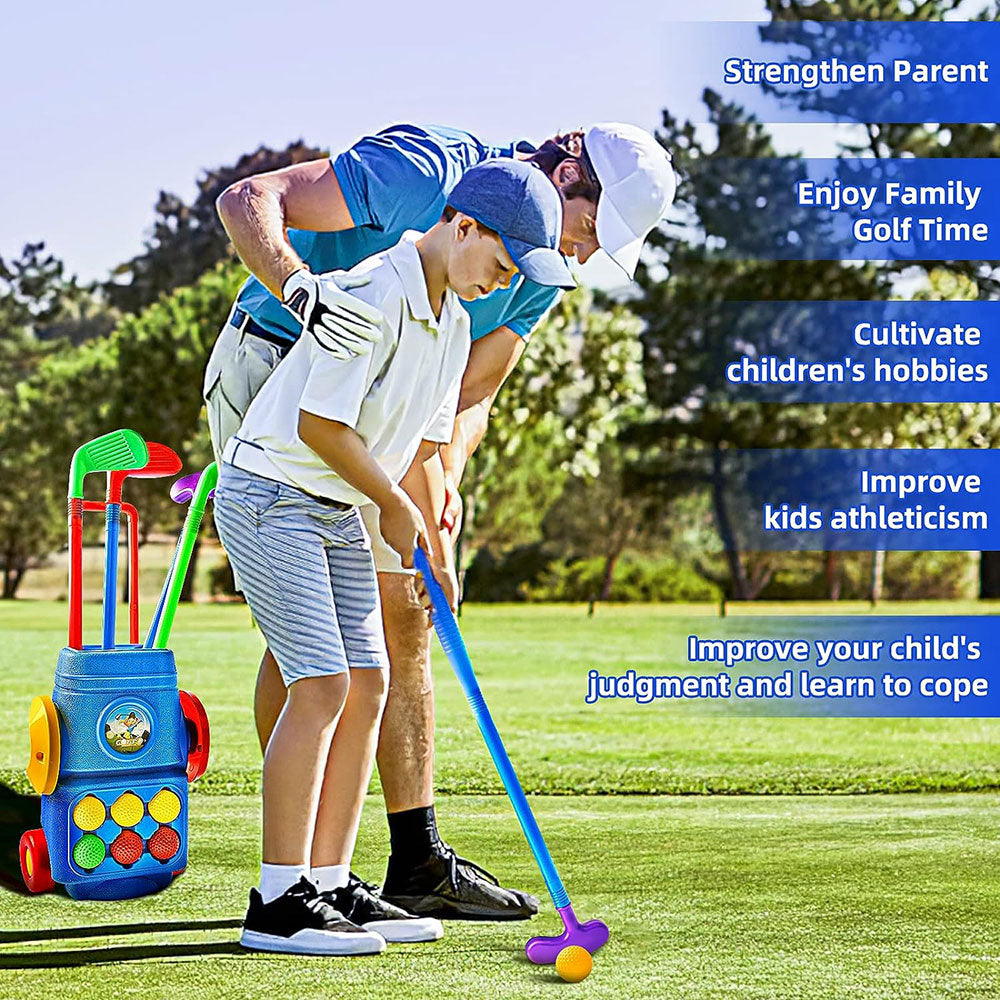 COOLBABY Toddler Golf Toy Set,Kids Golf Suitcase Toy Set with 4 Colorful Golf Clubs 6 Balls 2 Practice Holes for Kids indoor outdoor golf toys - COOL BABY