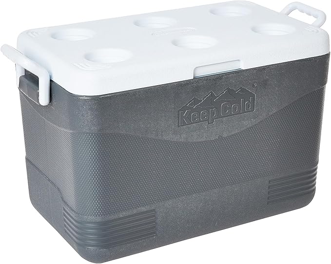 46L Plastic Picnic Cooler Icebox Cool Grey – Portable Insulated Cooler with 3-Day Ice Retention