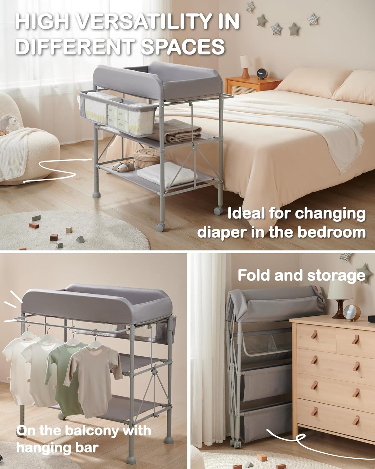 Portable Diaper Changing Station – Waterproof, Folding Baby Changing Table with Adjustable Height & Storage Organizer – Mobile Nursery Table for Newborns & Infants - COOLBABY