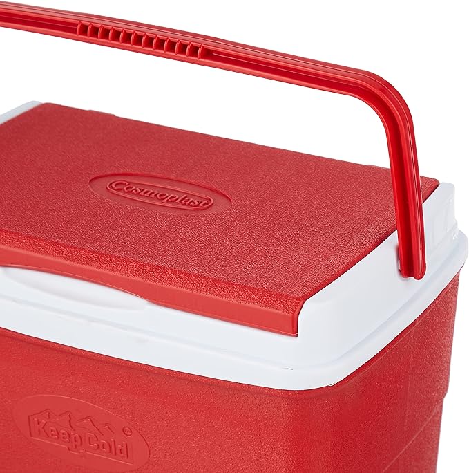 30L Plastic Picnic Cooler Icebox Lunchbox Red – Portable Insulated Cooler with 6-Day Ice Retention