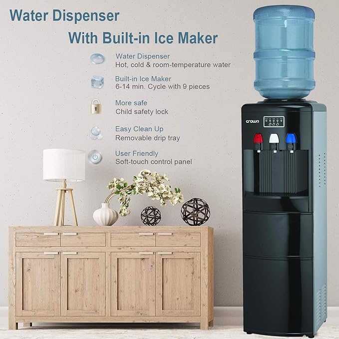 2-in-1 Top Loading Water Dispenser with Ice Maker, Hot, Cold & Normal Water Modes - COOLBABY
